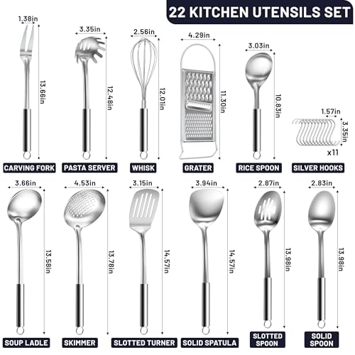Bestdin Utensilios de Cocina - 22 Piezas Accesorios Cocina con Ganchos, Aptos para Lavavajillas y Pulidos a Alto Brillo, Incluye Menaje de Cocina como Cucharones de Cocina y Espatula Cocina - imagen 2