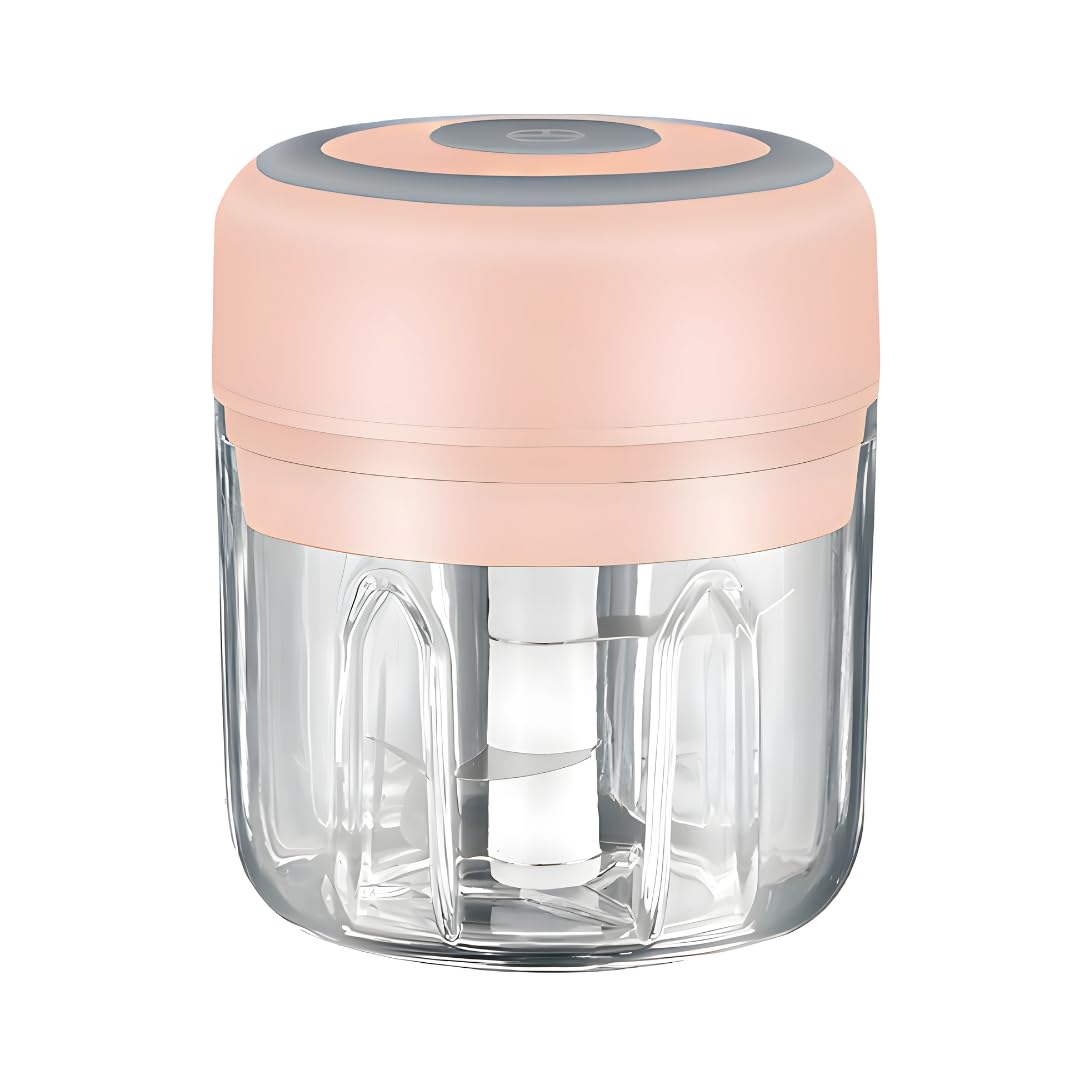 Pink - Mini procesador eléctrico de alimentos y picador de ajo, 250 ml, carga USB, 3 cuchillas, perfecto para picar verduras, pimienta, cebolla, ajo, jengibre, especias, carne, alimentos para bebés y
