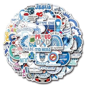 Divertidas calcomanías de diabetes para botella de agua y laptop, 55 cintas de concientización sobre la diabetes, calcomanías de vinilo impermeables, regalos para diabéticos, mujeres y hombres (azul)