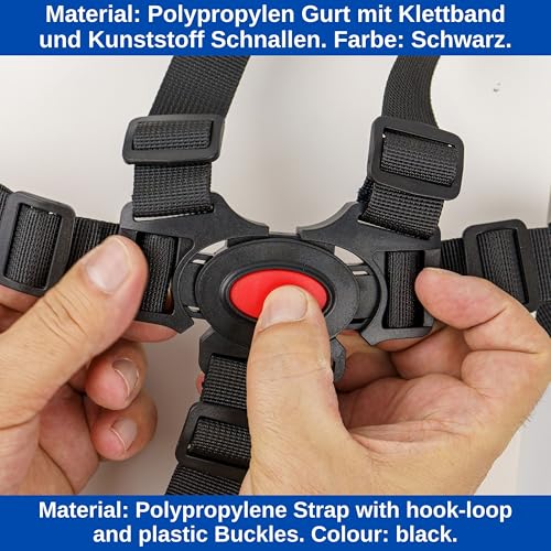 5-Punkt Gurt für Hochstuhl, 1 Set, kompatibel mit Hauck Alpha, Beta, Stokke Tripp Trapp, Roba, uvm, Schwarz, Gurtsystem mit Brustclip, verstellbarer Kinderhochstuhl Sicherheitsgurt, Hochstuhlgurt Set