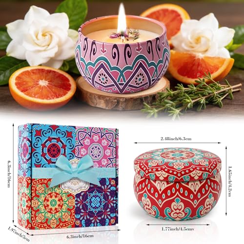 4 Pack Scented Candles for Women Gift- 8% Essential Oil Aromatherapy Candle Set, 50H Long Lasting Natural Soy Wax Candles, Travel Tin Gift Box for Stress Relief Spa Yoga Birthday Housewarming - Image 5