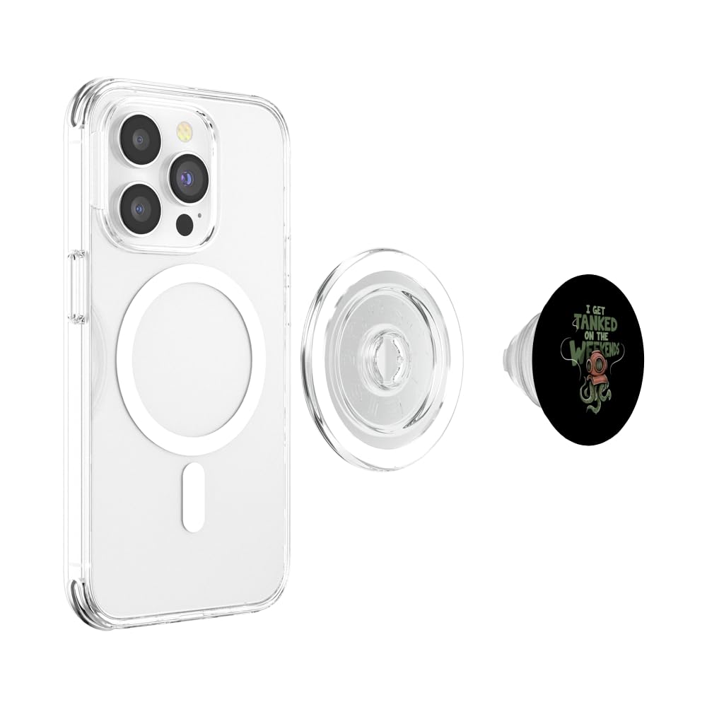 I Get Tanked on the Weekends - Scuba Dive - Scuba Diver PopSockets PopGrip for MagSafe, Clear - Image 3