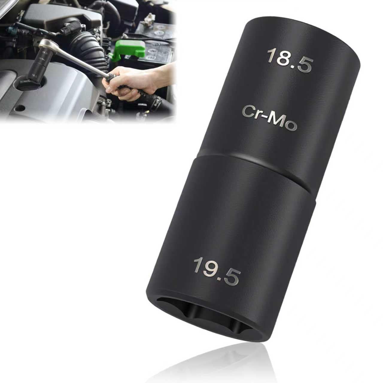 Vagcars 18.5 Mm 19.5 Mm Double Head Wheel Nut Socket,1/2 Inch Drive Wheel Nut Spanner,Chrome Molybdenum Steel Impact Wrench Tool,Universal Lug Nut Socket,Compatible With Ford Land Rover(18.5Mm X 19.5Mm)