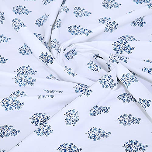 Image of LINENWALAS Cotton Curtains Set of 2, Canvas Window Curtains for Home Decor, Hangs Elegantly with Back Loops (4.5ft x 6.5 ft, Mughal Boota- Blue)