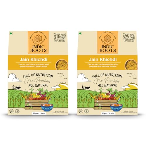 Image of Indic Roots Jain Khichdi | Instant Ready to Eat Full Meal |No Preservatives, All Natural, Packed Food with no Onion Garlic |Gluten Free MRE Food - 55 gm (Pack of 2)