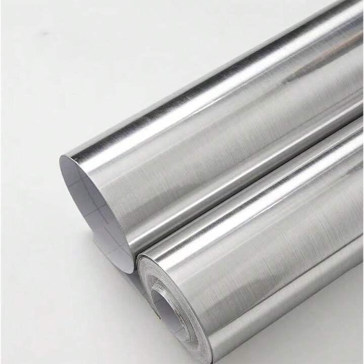 Image of Brushed Silver Wallpaper Vinyl Brushed Metal Look Wallpaper Self Adhesive Peel and Stick Wallpaper for Backsplash Kitchen Counter Top and Kitchen Appliance,Furniture(24 x 140).