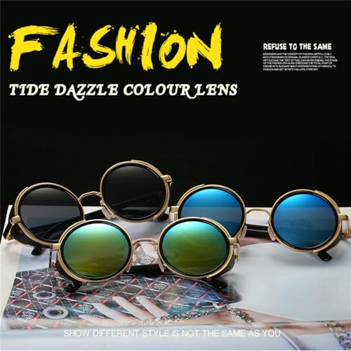 HMRGLMIE-Steampunk Sunglasses Women Round Glasses Goggles Men Side Visor Circle Lens Vintage Retro Style Punk Oculos De Sol2