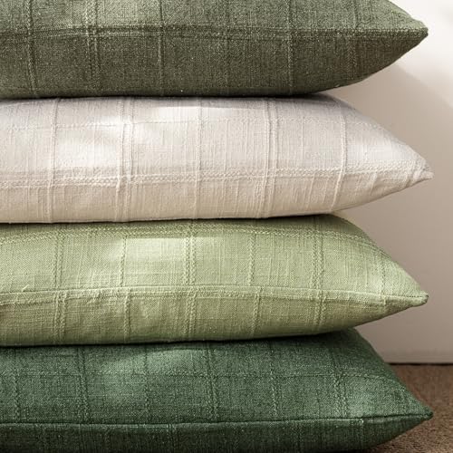 Image of Foindtower Set of 1 Decorative Linen Check Throw Pillow Cover Neutral Farmhouse Lumbar Cushion Cover Modern Boho Accent Home Decor for Sofa Chair Couch Bedroom Living Room,12x20 Inch,Light Green