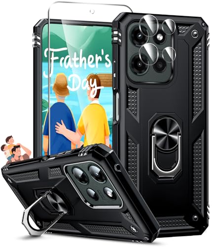 LeYi for Motorola Moto G-2025 Case: Moto G 2025 Phone Case with Screen Protector Camera Lens Protector, Heavy Duty Android Unlocked Cover Magnetic Stand para Phone Case Moto G 5G 2025 Celulares, Black