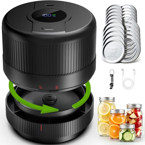 Wothfav Elctrtici Mason Jar Vacuum Sealer, Macchina Sottovuoto per Barattoli Vetro, Kit Sigillatore Sottovuoto Elettrico per Barattoli da Muratore, Conservazione Alimenti, Nero (Versione Aggiornata)