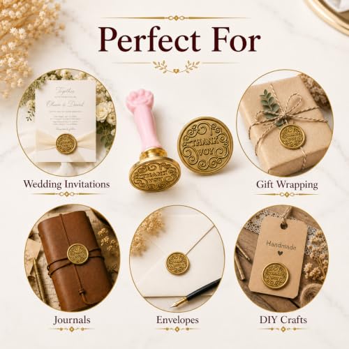 Image of Curated Cart 1 Wax Seal Stamp Kit Decorating Gift Cards Wedding Invitations Envelopes Letters Sealing (Thank You Stamp)