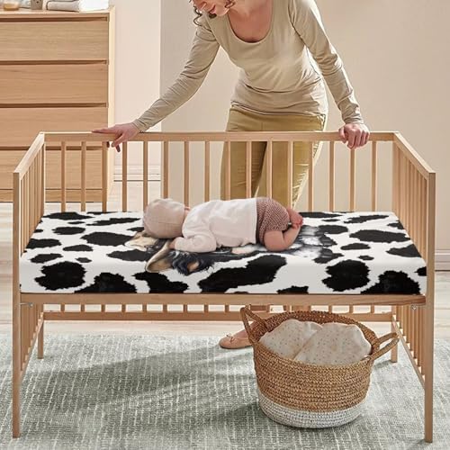 Image of Highland Cow Crib Sheets for Baby Girls Super Soft Standard Crib Mattress Cover Cow Print Breathable Fitted Crib Sheet (28''x 52'') Crib Sheets