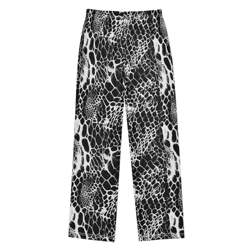 Boys' Pants Black White Texture Snakeskin Long Bottoms Jogger Pants Elastic Waist Trousers with Pockets S-XL
