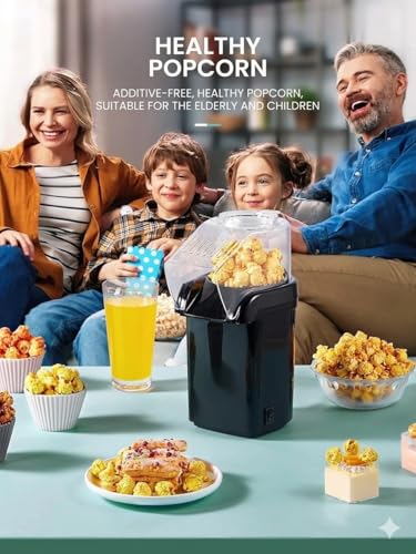 Image of Playpulse (𝟏𝟎 𝐘𝐄𝐀𝐑 𝐖𝐀𝐑𝐑𝐀𝐍𝐓𝐘) 1200W Instant Electric Hot Air Popcorn Popper Oil-Free Healthy Snack Maker for Home, Kids & Adults, Quick Heating for Movie Nights At Home & Parties-BLACK