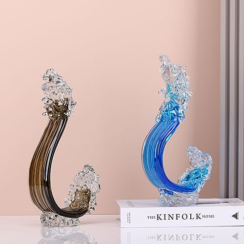 Escultura de Ola de Vidrio Azul para Decoración Hogar miniatura 6