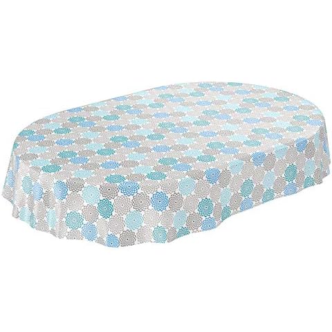 ANRO Oilcloth Tablecloth Oilcloth Tablecloth Geometric Flower Modern Grey Blue Oval 180 x 140 cm Cover