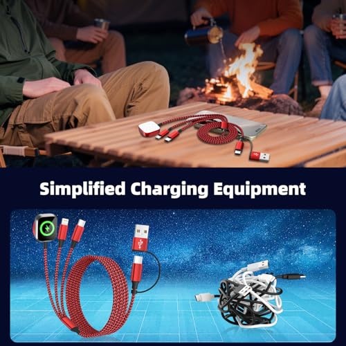 Image of Travel Essentials 3in2 Multi Charging Cable for iPhone Watch Charger,USB A /C to Type C /IP /iWatch Charger,Travel Chargers for Multiple Devices Compatible with iWatch Series&iPhone 16-12 5FT