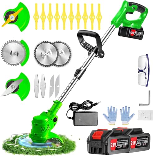OUMEIU Cortacésped a Batería 21V, Kit Completo con 2 Baterías 4.0Ah, Ancho de Corte 20cm, Negro y Naranja (Green)