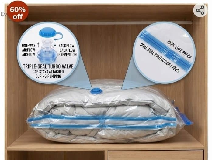 Image of Heavy Duty 5 Pack Vacuum Storage Bags with Hand Pump(2 Medium, 2 Large,1 Jumbo) Space Saving Bags for Clothes Blankets, Quilt, Sarees and Travel. Reusable Airtight Compression Storage Bags.