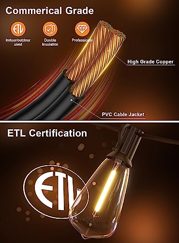 Gpatio Outdoor String Lights, 60Ft Waterproof Patio Lights With 32 Dimmable Hanging Lights Globe St38 Bulbs, 2700K Shatterproof For Backyard Gazebo Porch Garden Commerical Outside Decor #TOP2