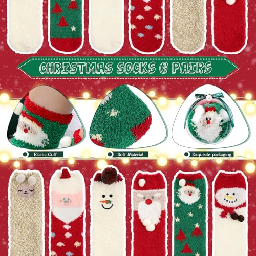 Image of Foaincore 6 Pairs Christmas Fuzzy Socks for Women with Transparent Ball and Gift Box - Cute Warm Winter Socks - Fluffy Cozy Sphere Slipper - One Size Fits Most