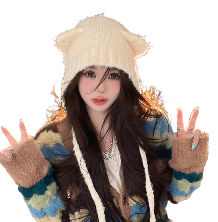 ANKOMINA Winter Cute Bear Ear Warm Hat Women Plush Earflap Beanie Hat Kids Girls Windproof Skull Cap4