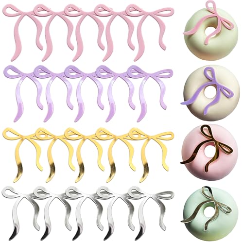 24Pcs Bow Cupcake Toppers Bow Cake Topper Girls Birthday Party Decorations Acrylic Mini Bowknot Cupcake Picks for Bridal Baby Shower Birthday Wedding Themed Party
