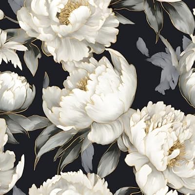 ILHIIOR Black Floral Peel and Stick Wallpaper - Boho Vintage Leaf Gold Floral Wall Paper Removable Self Adhesive for Cabinet Drawers Wall Decor 17.5''x393''