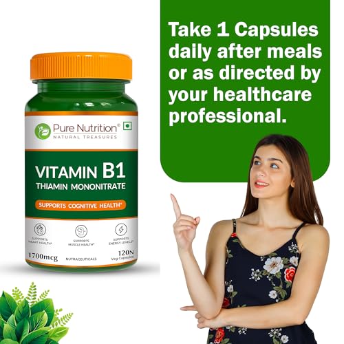 Image of Pure Nutrition Vitamin B1 Supplements (Thiamine Mononitrate) 1700 mcg | B1 Vitamin Thiamine Supplements Supports Energy, Brain, Heart & Muscle Health - 120 Veg Capsules