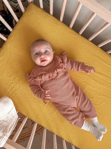 Image of Bassinet Sheet for Baby Boy and Girl 2 Pack, Fitted Sheets for Rectangle, Oval, Hourglass Bassinet Mattress, Muslin Moses Basket Sheets with Neutral Style (Beige & Mustard Yellow)