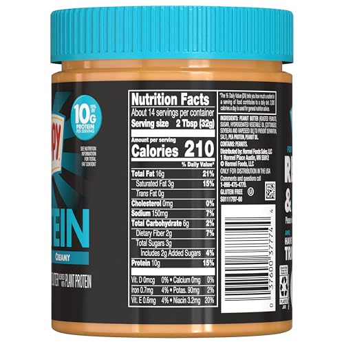 Image of SKIPPY Creamy Peanut Butter Blended with Plant Protein, 16oz Jar, 12 Pack