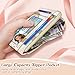 GIANCOMICS Slim Wallet Credit Card Holder Women, Abstract Leaf Rfid Blocking Small Card Case, Keychain Thin Pocket Curved Zipper Wallet, Travel Card Holder PU Leather ID Window, Ladies Female Gifts