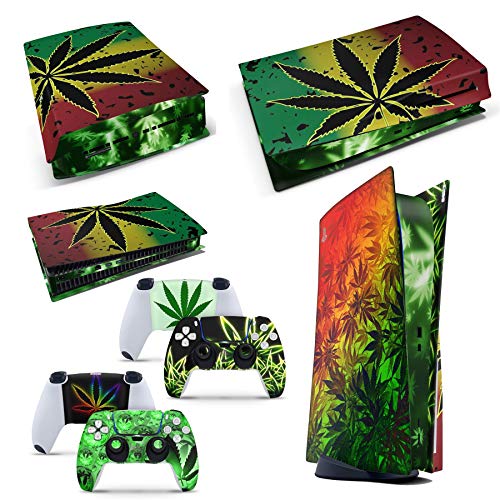 Autocollant PS5 de qualité vinyle sticker console avec lecteur de disque et manette motif Weed
