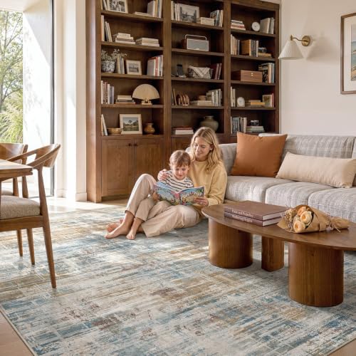 Uermei 9x12 Area Rug for Living Room Washable Abstract Blue Brown Carpet by UERMEI - Used condition - Image 6