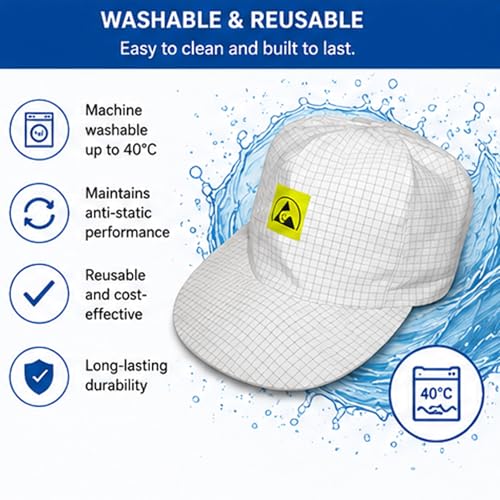 Image of Rojex Blue ESD Cleanroom Cap - Anti-Static, Unisex Headwear for Labs, Electronics, Assembly & Static-Sensitive Work - Polyester, Machine Washable