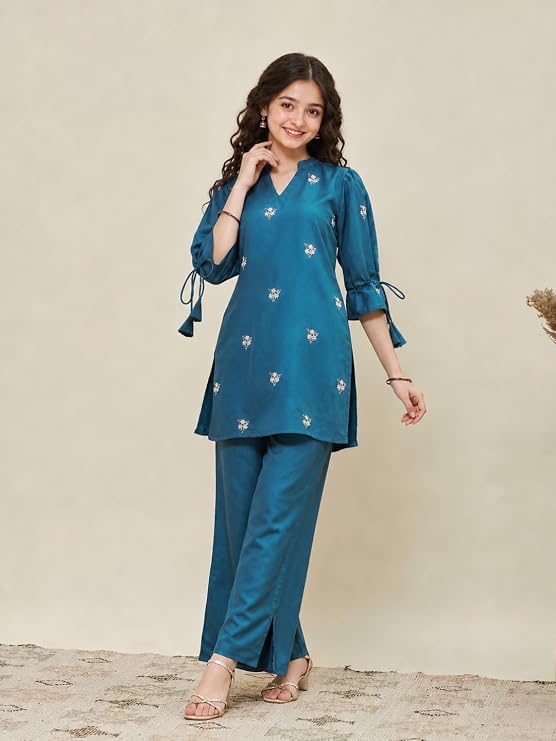 Image of RP ECOM Girls Cord Set dress for Girls | Top Kurta and Palazzo Pant Set | Ethnic & Casual Wear Outfit | Kurta Suit set for kids girls