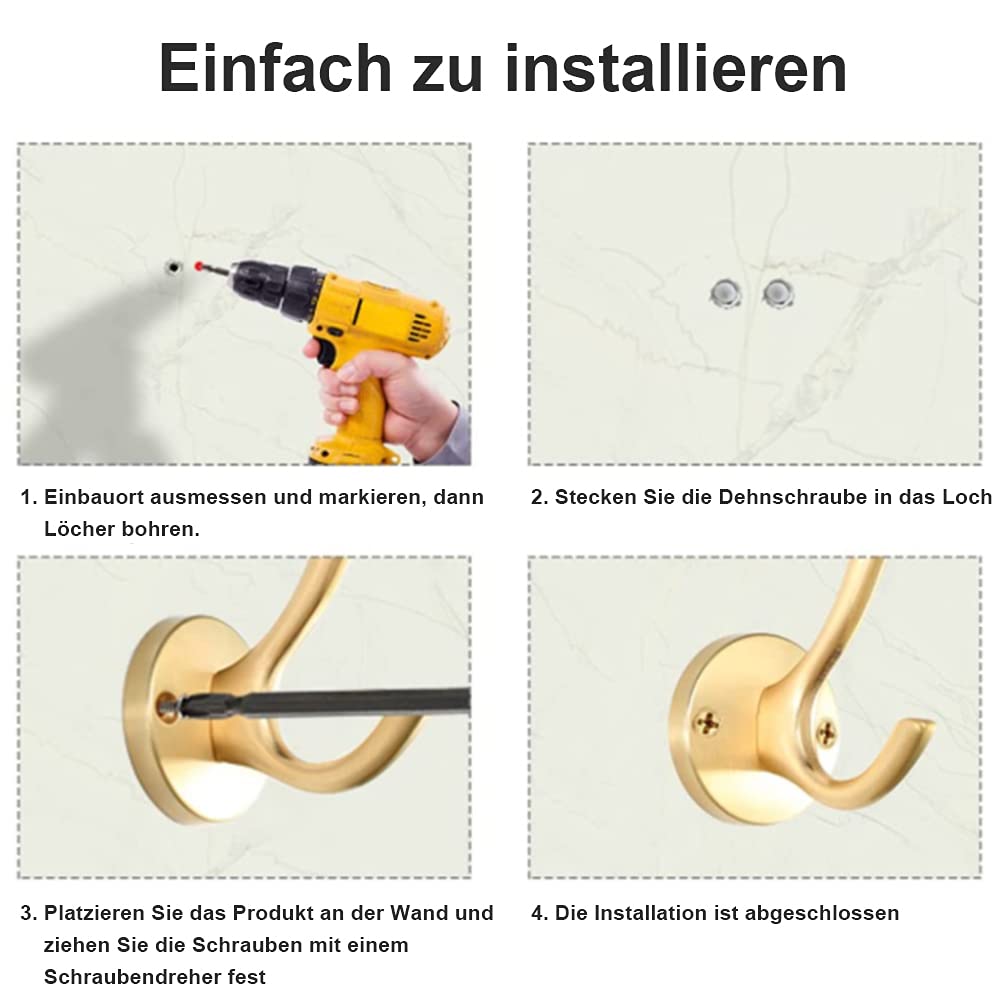 Garderobenhaken Gold 6 Stück Modern Kleiderhaken Gold Schwerlast Garderobe Haken Jacken Haken Wand Handtuchhaken Doppelt für Küche Bad Kleiderschrank