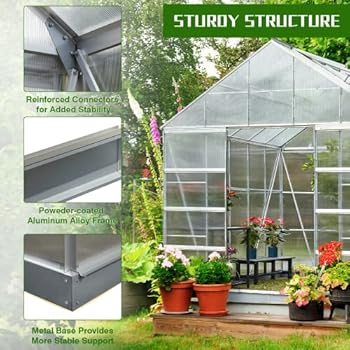 MELLCOM 12' x 10' x 10.3' Outdoor Walk-in Hobby Greenhouse for Plants, Polycarbonate Aluminum Green House with Adjustable Roof Vent and Sliding Door ...