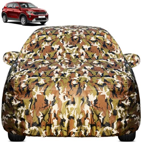 Image of Pivalo Car Body Cover for Kia Sonet All Model & Years (2020-2024) 100% Waterproof with Mirror Pockets, Triple Stitched Dustproof Heat Resistant UV Protection (Military /Jungle /Camouflage)