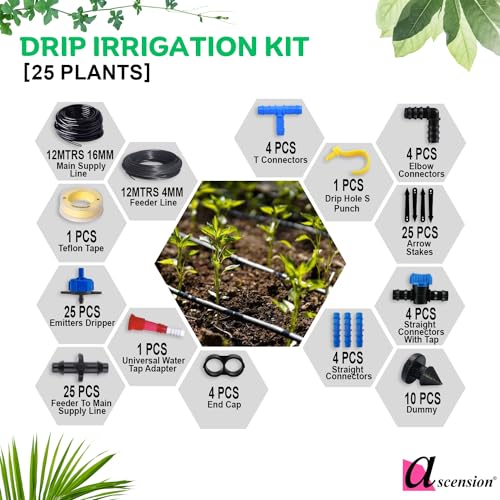 Ascension ® Agro Drip Irrigation Home Garden Watering Plants Drip kits for 25 Plants ISI Certified