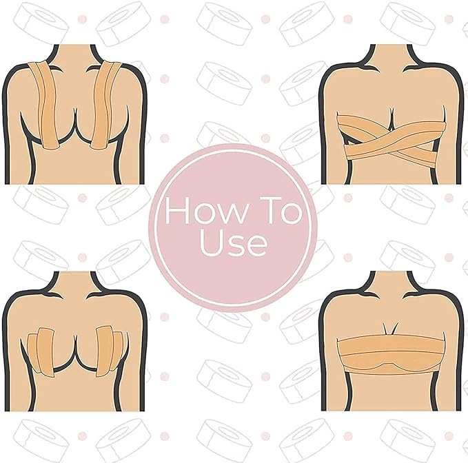 Image of Arano Boob Tape Kit (5cm Wide) for Breast Lift - Breathable Adhesive Sticky Bra Tape with 10 Nipple Covers | Invisible Push Up Support for Backless, Strapless & Deep Neck Dresses | Skin Tone Beige