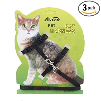 GIANTE Black Adjustable Pet Cat Kitten Belt Nylon Collar Leash Harness Safety Strap Traction Rope