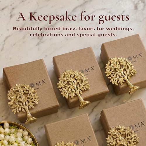 Image of BEHOMA 100% Pure Brass Kalpvriksh Tree with - Set of 10, 8.5 cm | Vastu Brass Tree of Life figurine showpiece - as a collectible display accent (Set of 10, 8.5 cm)