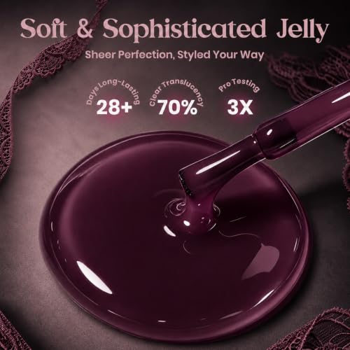 Image of Beetles Purple Gel Nail Polish - Blackberry Wine 15ML Jelly Gel Polish Neutral Deep Purple Nail Polish Sheer Translucent Wine Color Gel Soak Off UV LED French Nail Art Salon DIY Manicure Gift