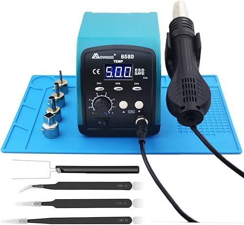 MYPOUOS Estación de retrabajo de aire caliente, pantalla digital de 110 V 120 V con 3 juegos de temperatura almacenada y modo de suspensión,