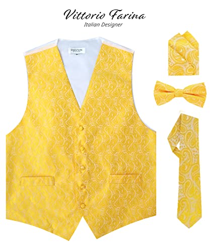 Formal Paisley Satin Suit Vest for Men Set of 4 - Vest, Tie, Bow Tie & Pocket Square (White Back)2