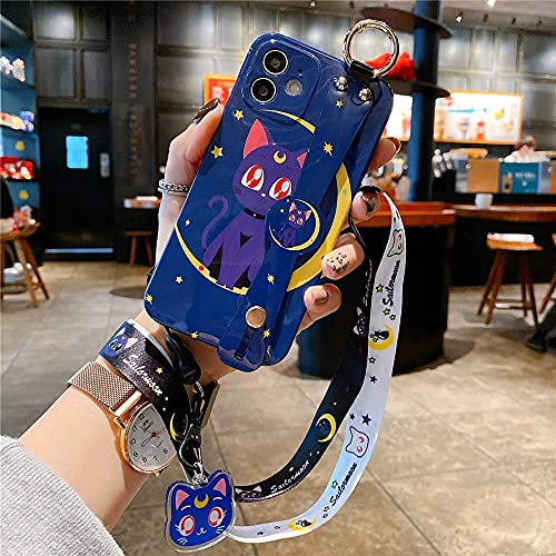 Kimzozkoala For Iphone X/Xs Case Cover, Cute Japan Anime Luna Cat Case With Lanyard Strap Bracelet Holder Silicone Soft Phone Case Back Cover For Iphone X/Xs (For Iphone X/Xs) #TOP1