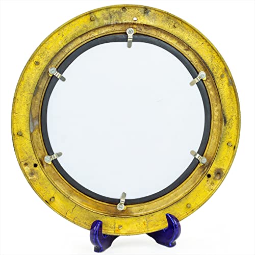 12" Solid Brass Polished Ship's Porthole Frame Mirror | Bathroom Wall Hanging Decor Ideas | Beautiful Circular Wall Sculptures | Pirate's Maritime Nautical Themed Decor (Reflective Mirror) - Image 3