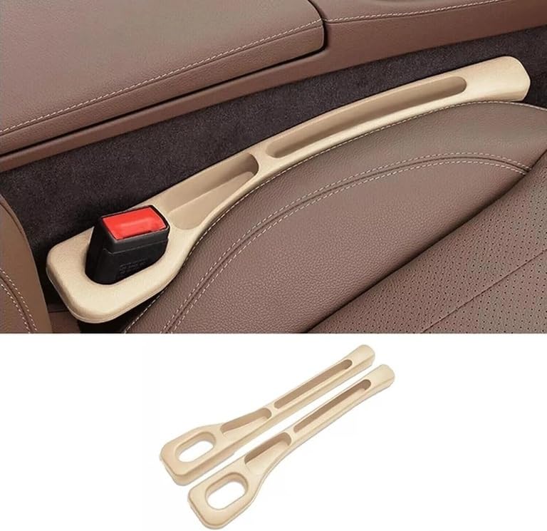 AutoBizarre 2 in 1 Car Gap Cushion Center Console Gap Filler Seat Pad Seat Side Cushion Organizer with Mobile Holder & Card/Key Holder For all Cars – Set of 2 pcs (Beige)
