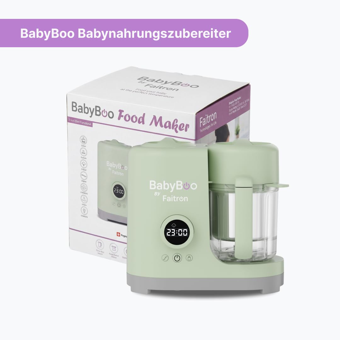 BabyBoo Babynahrungszubereiter 7-in-1, Dampfgarer & Mixer, 300W, Edelstahlkorb, Tritan-Behälter, Digitaldisplay